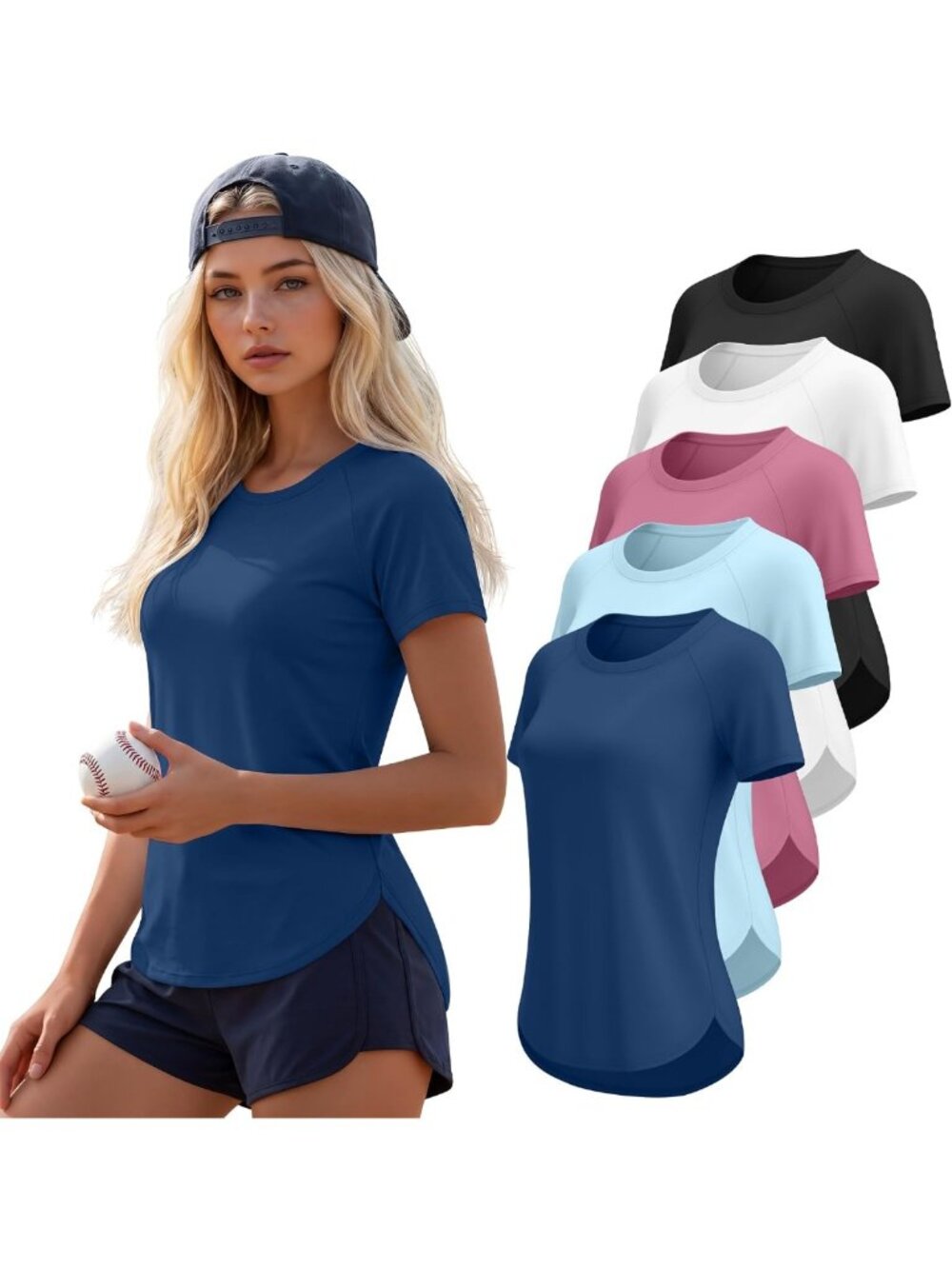 5 Pack Women's Activewear Tops - Breathable, Moisture-Wicking Workout Shirts